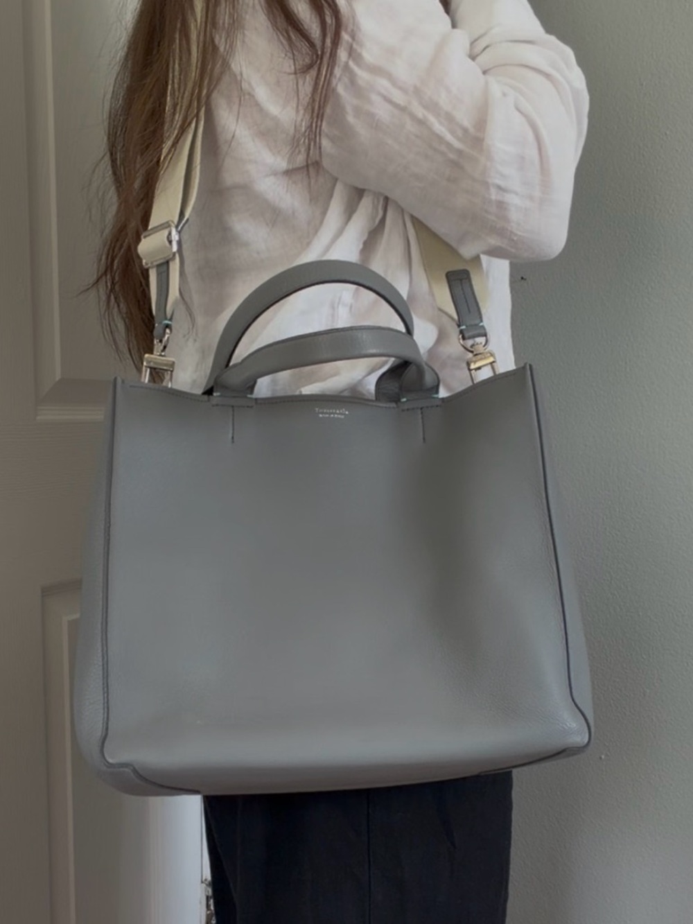 Tiffany & Co. Gray Leather Tote with Beige Strap - Picture 13 of 16